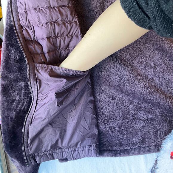 32 Degrees Heat Women Fluffy Jacket size M Faux Fur Mix Feather Stuffed Wine Red - Picture 5 of 11